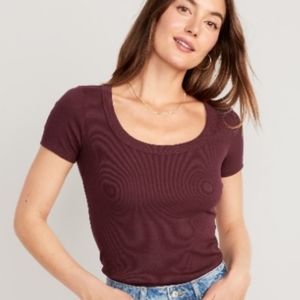 Fitted Scoop-neck Rib-Knit T-Shirt